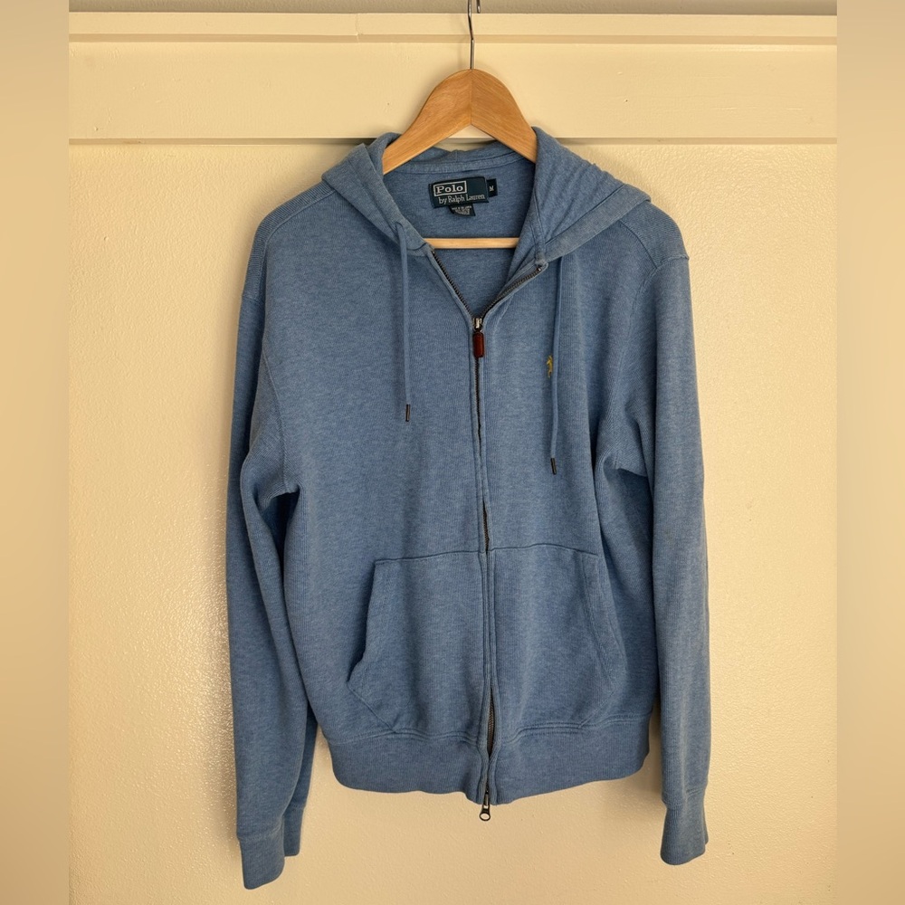 Polo Ralph Lauren Blue Full Zip Hoodie Sweater | Cotton Knit | Size M - Picture 2 of 10